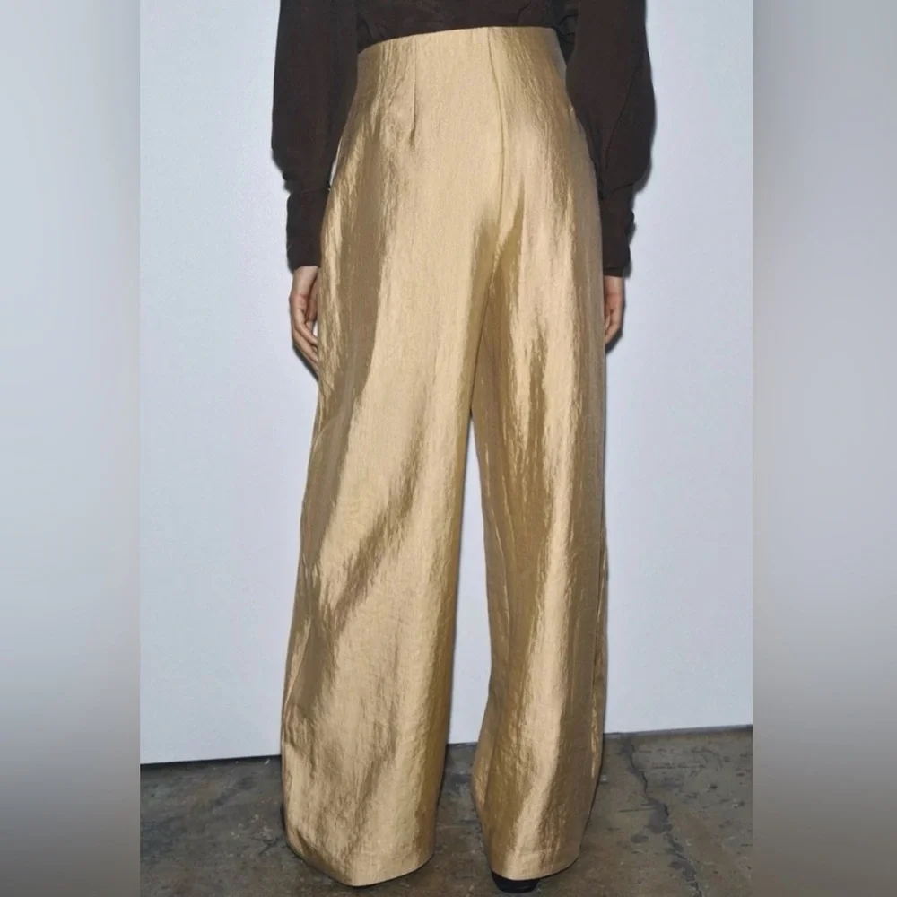 Zara Wide-Leg Pants in Light Gold - Picture 3 of 5